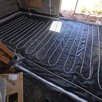 Heating pipework installed across a floor